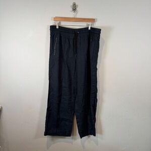 Athleta Cabo 100% Linen Wide Leg Pants Black Womens Size 22‎ Elastic Waist